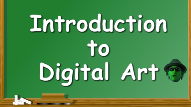 "Introduction to digital art" on a cartoon chalkboard