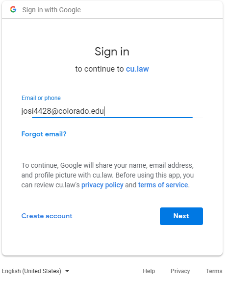 Google Sign in screen with an identikey loaded.