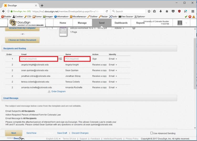 highlight recipient and routing options