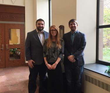 Assistant Clinical Professor Blake Reid (’10) and Technology Law and Policy Clinic student attorneys Kiki Council (’17) and Sean Doran (’17)