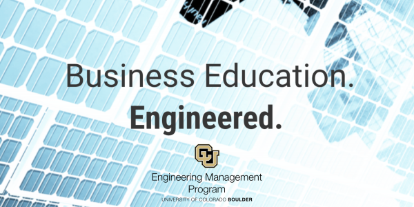 "Business Education. Engineered" on solar panel background