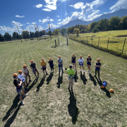 leadership challenge course debrief, students reflect on their group experience at the Fall 2023 Experiential Leadership Intensive, Outdoor Pursuits Challenge Course, CU Boulder Campus.