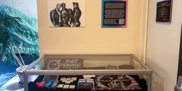 Gay monopoly display case in Norlin Library