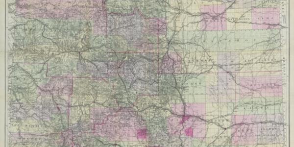 Nell's Topographical Map of the State of Colorado, 1889, a multicolored map of the state of Coloradoshowing topographical details as well as political information such as county borders