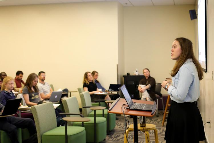 Professor Emily Dommermuth teaches students. 