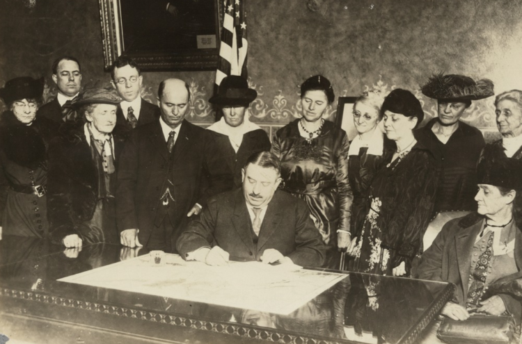 Colorado governor Oliver H. Shoup ratifies the 19th amendment on December 12, 1919.