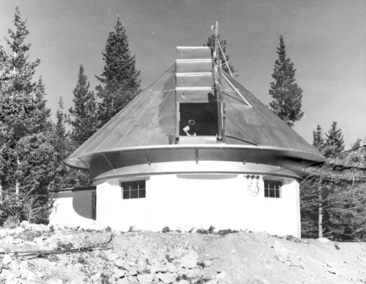 The small observatory dome at Climax, Colorado observing site of the High Altitude Observatory. The caption from the Archives reads "This building will house the new 6-inch coronograph when it is completed."