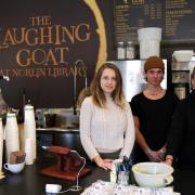 Students working at the Laughing Goat.