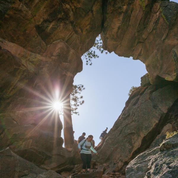 Students hiking on the Royal Arch Trail in Boulder, CO.