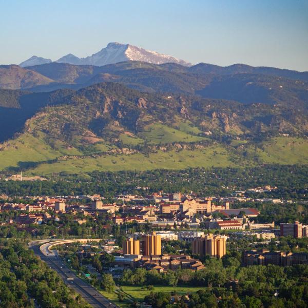 2021 aerials of Boulder and CU Boulder campus. (Photo by Glenn Asakawa/University of Colorado)