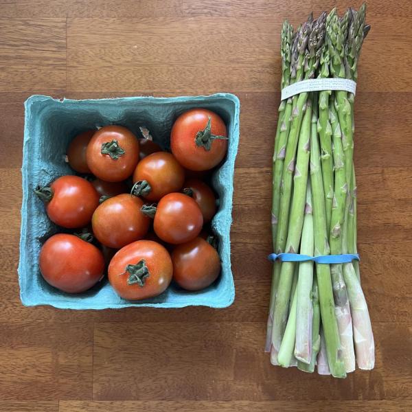 photo of tomatoes and asparagus. 