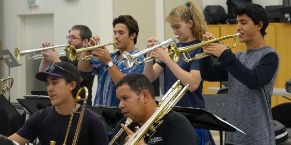 jazz trumpet players in rehearsal