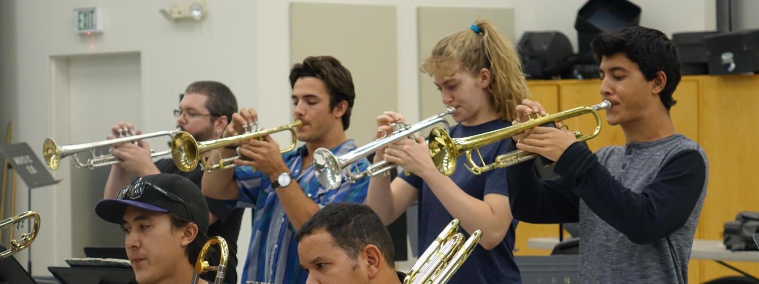 jazz trumpet players in rehearsal
