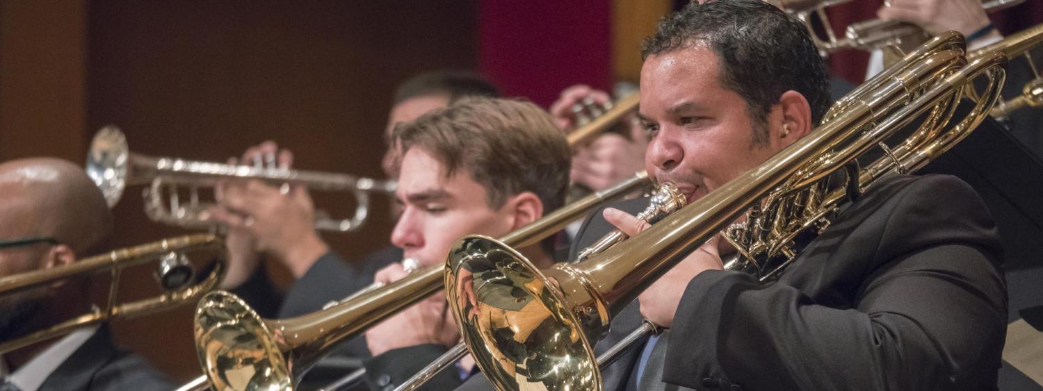 Trombone students in concert