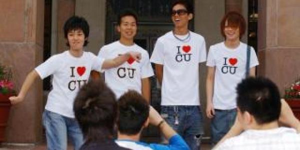 international students in I heart CU shirts