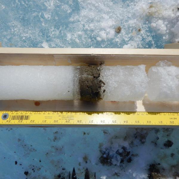 ice core with soil embedded 