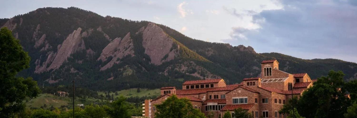 The CU campus with the flatirons in the background