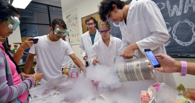 High school students learning science