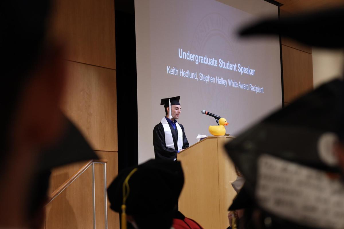 Scholarship recipient Keith Hedlund speaks at graduation