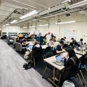 Students in the renovated physics help room