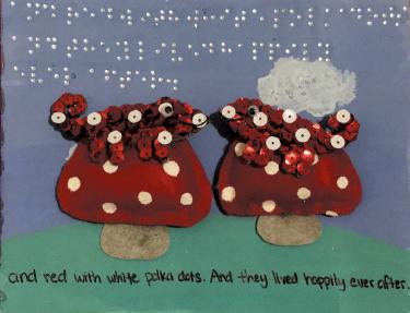 Sequin chameleons sitting on mushrooms