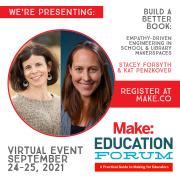 stacey forsyth and kat penzkover with information about BBB session at MakerEd conference