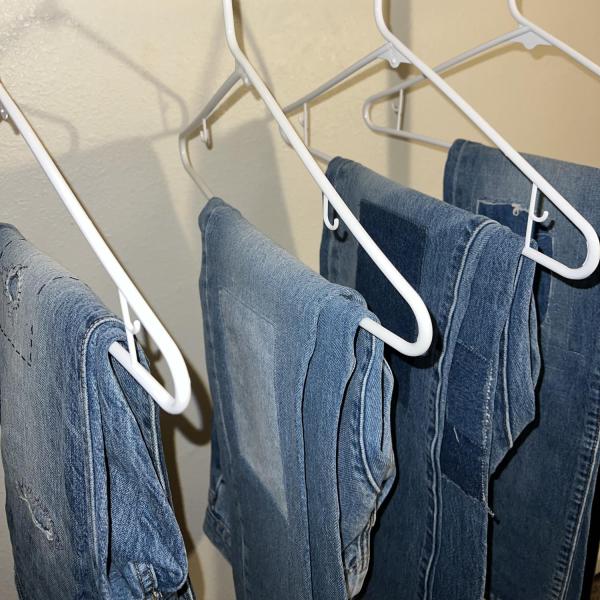 Denim jeans hanging