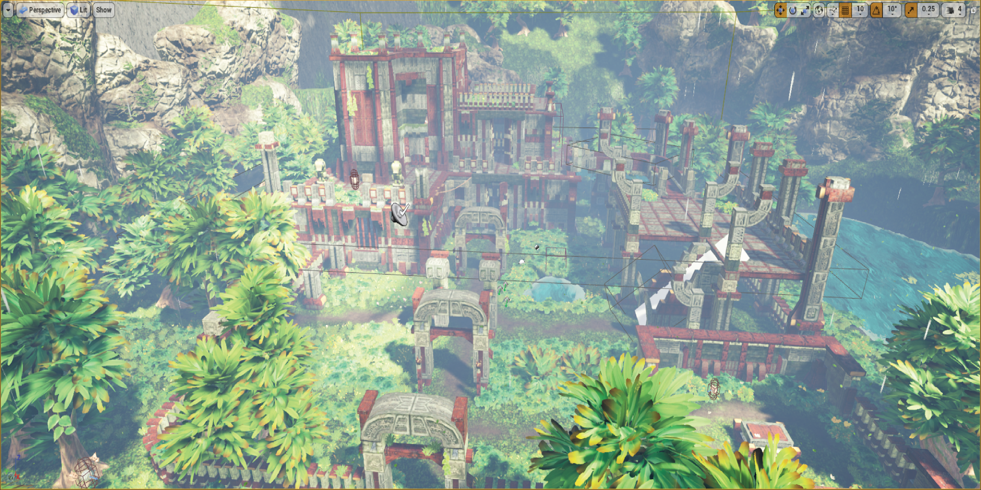 Level 2: Overlooking an ancient temple secluded in a jungle