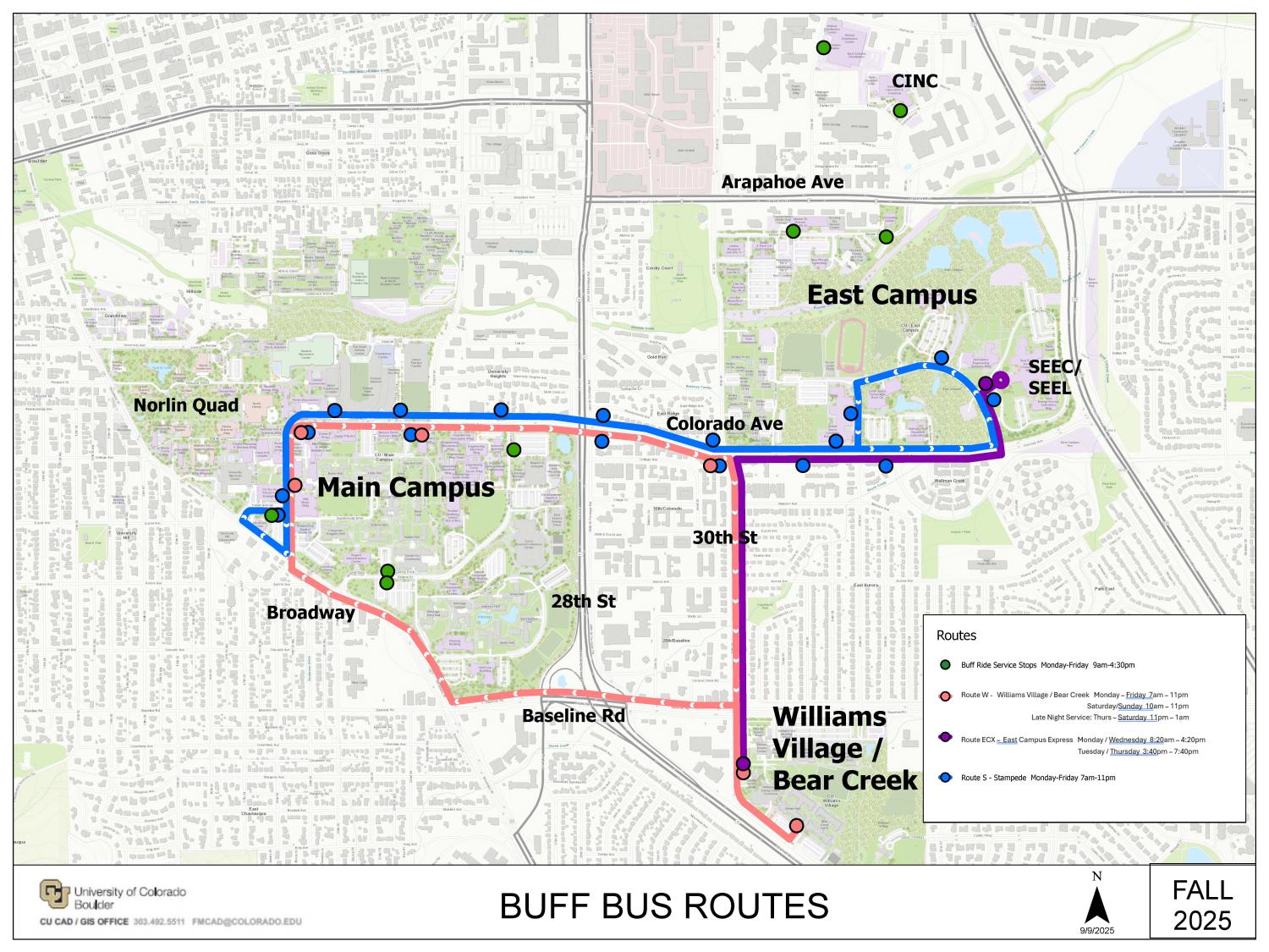 Buff Bus route map - Fall 2025