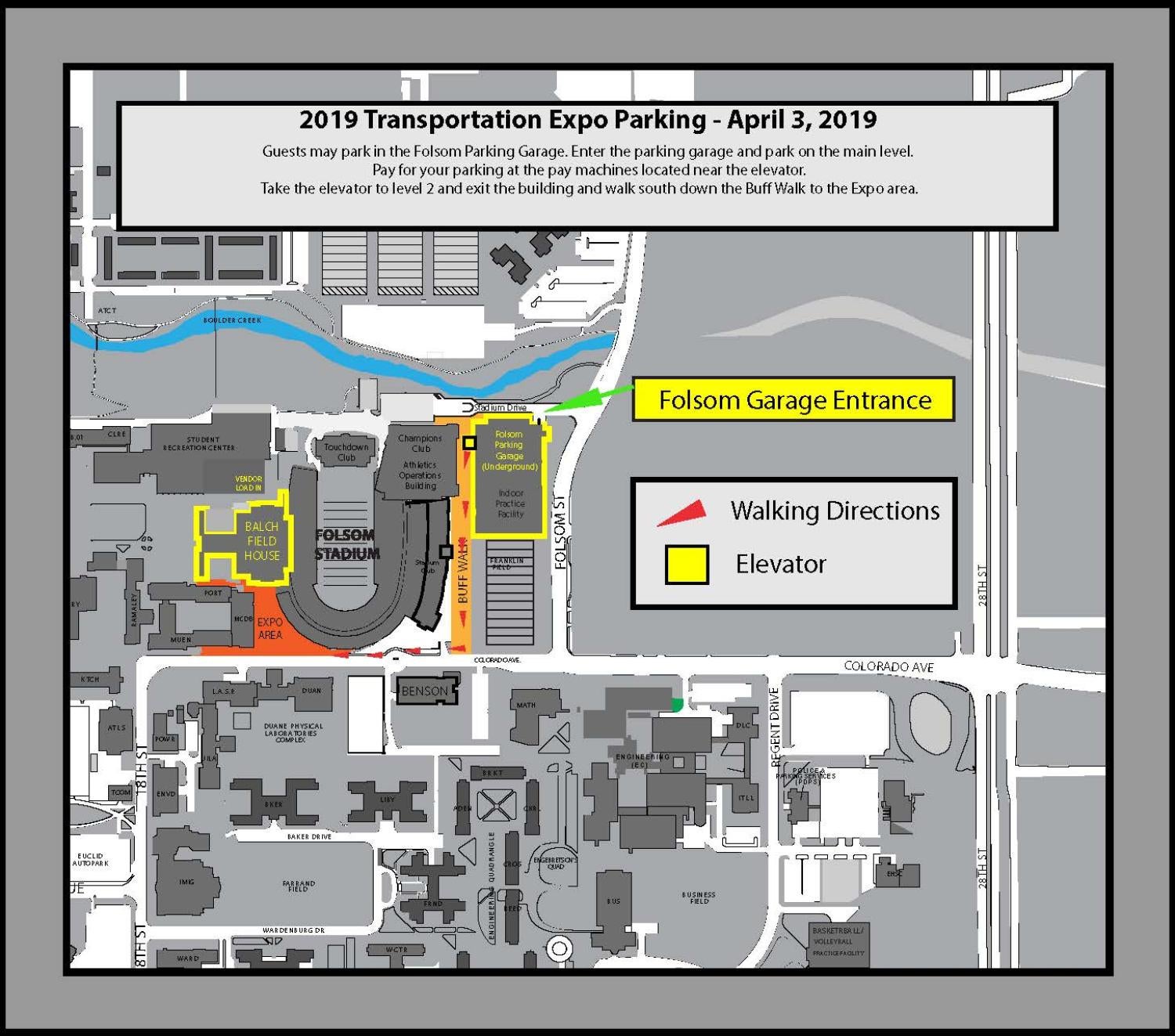 parking instructions and walking route from garage to expo