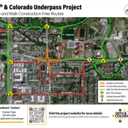 Map of construction free routes for 30th & CO underpass project.