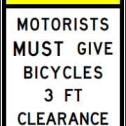 Street sign that requires drivers to give bicyclists three feet when passing.