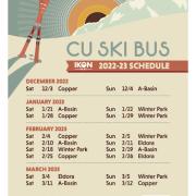 Graphic showing schedule for CU Ski Bus 2022-2023.