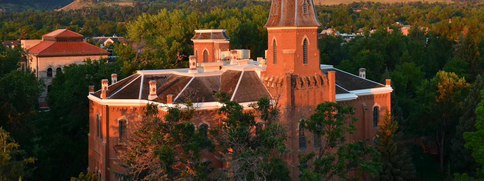 CU Boulder Old Main aerial view