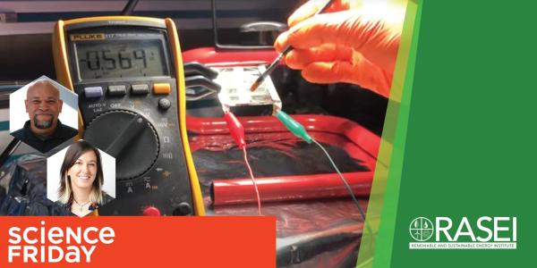 Researchers hand checking the status of a solar panel prototype