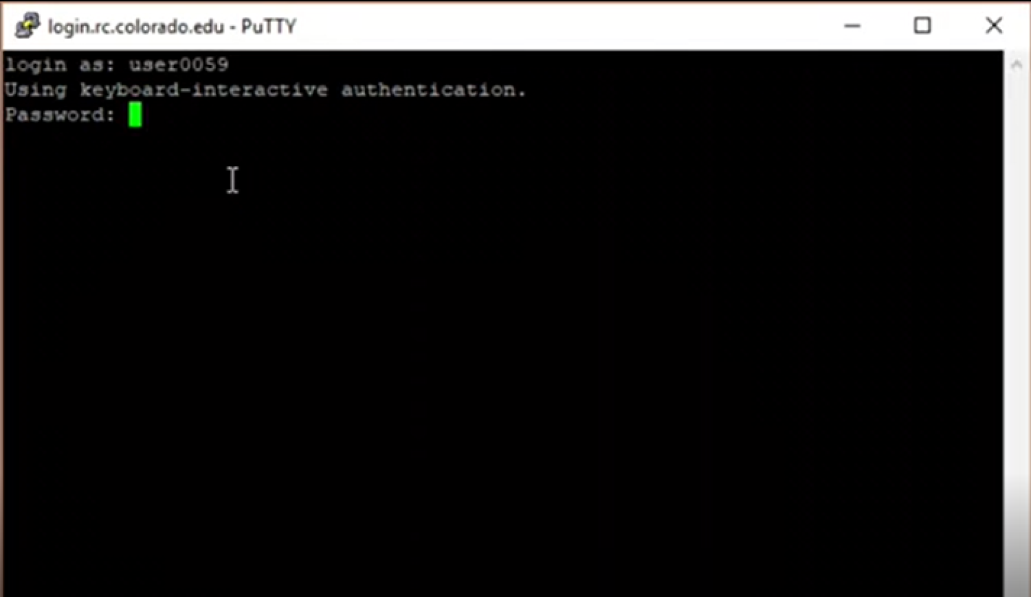 Login screen for putty