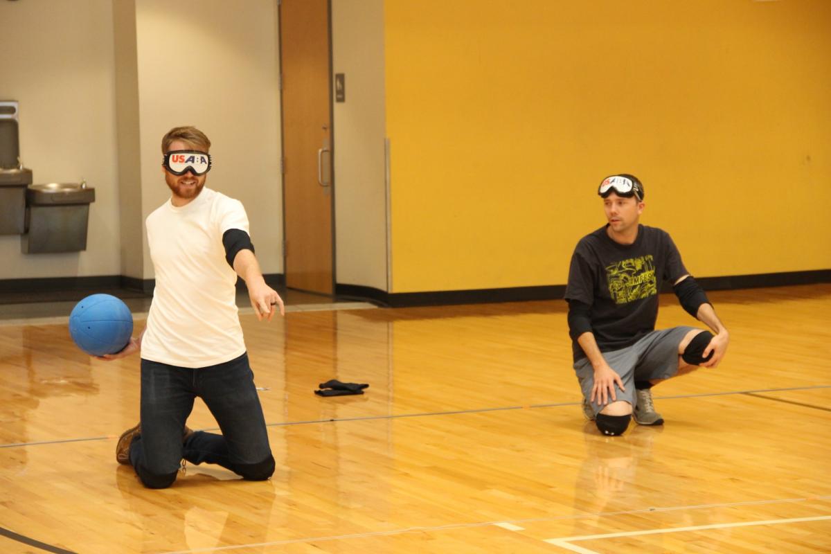 students playing goalball