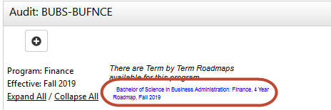  Finance, 4 Year Raodmap, Fall 2019."