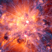 A simulation of the cosmic web, diffuse tendrils of gas that connect galaxies across the universe. (Credit: Illustris Collaboration)