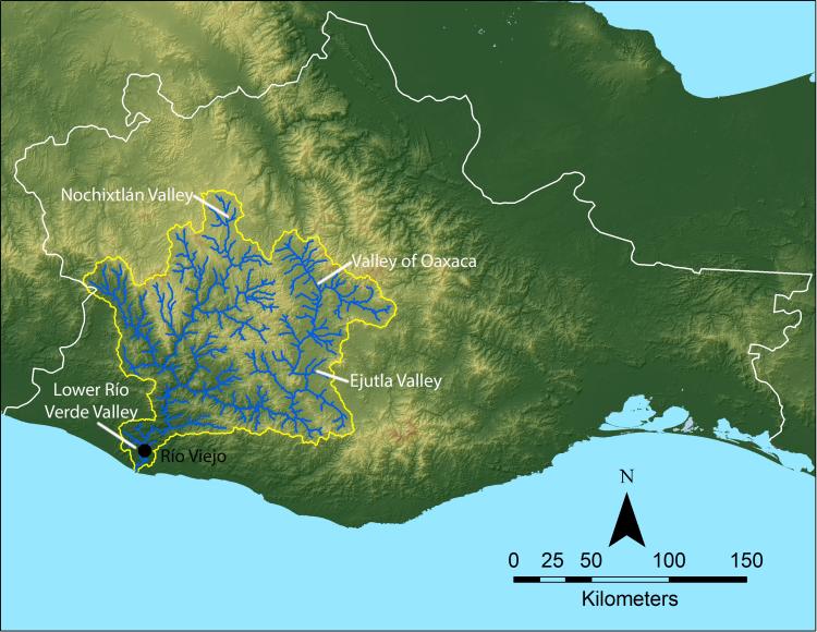 Río Verde drainage basin, Oaxaca, Mexico. / Sistema de drenaje del Río Verde, Oaxaca, México.