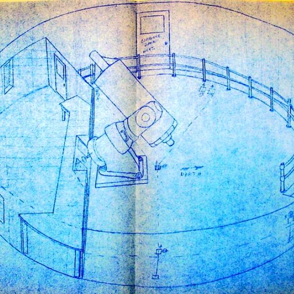 Dome Room Floorplan (mods for 24-inch reflector replacing the Bausch 10.5-inch refractor) (1971) Photo credit Keith Gleason,  Sommers-Bausch Observatory