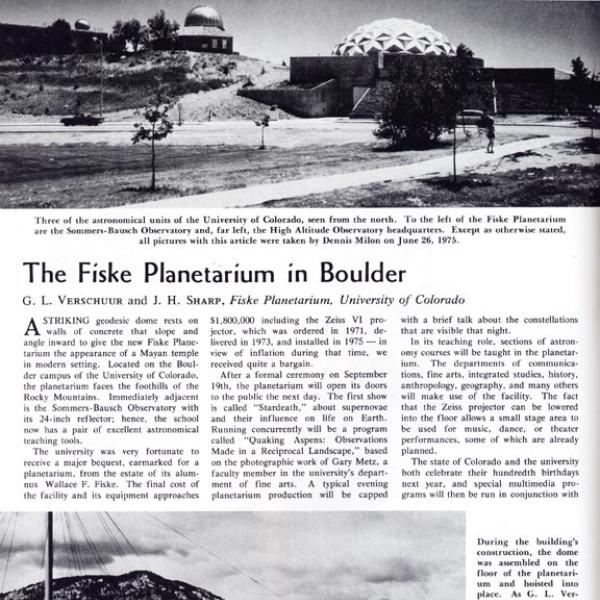 Sky & Telescope Magazine Article on New Fiske Planetarium (September 1975) Photo credit Dennis Milon 