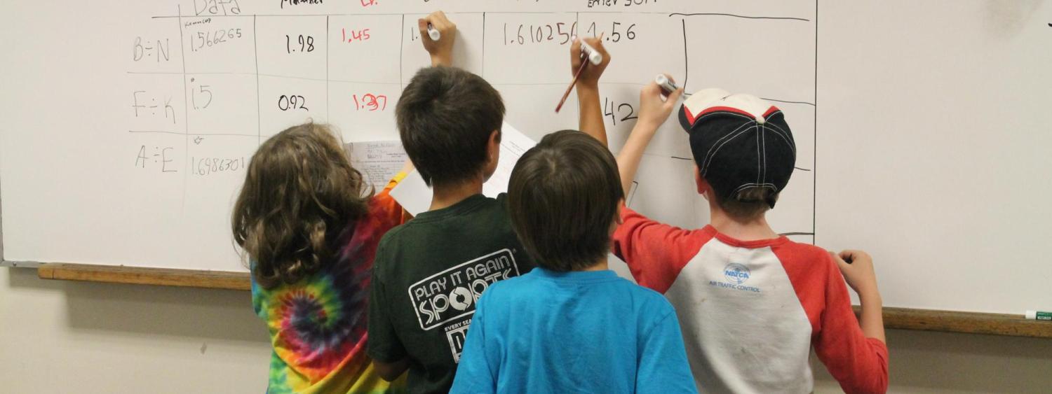 boys doing math on whiteboard