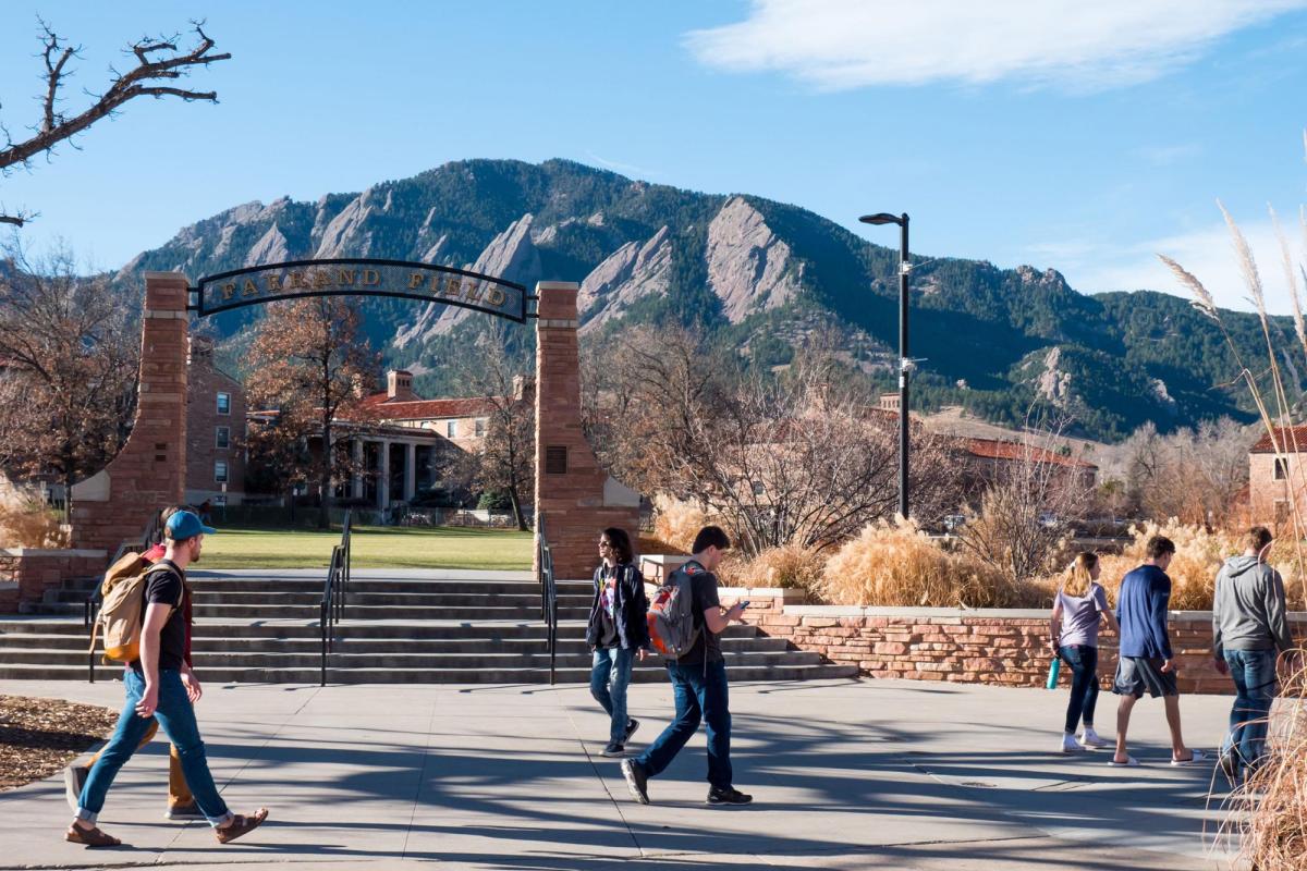 Students walking by Farrand Field