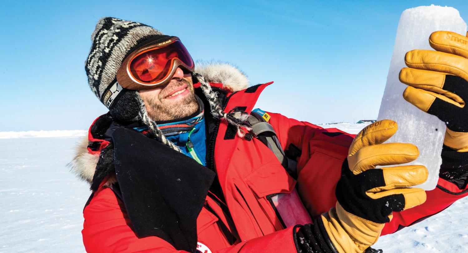 Researcher holding ice sample