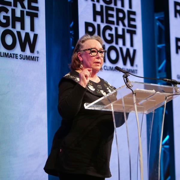 Sheila Watt-Cloutier speaks at the Right Here, Right Now climate summit