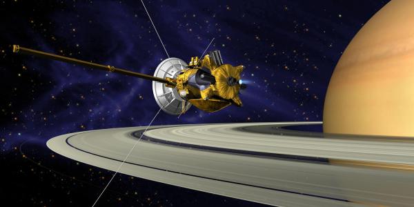 An artist's concept of Cassini during the Saturn orbit insertion. (NASA)
