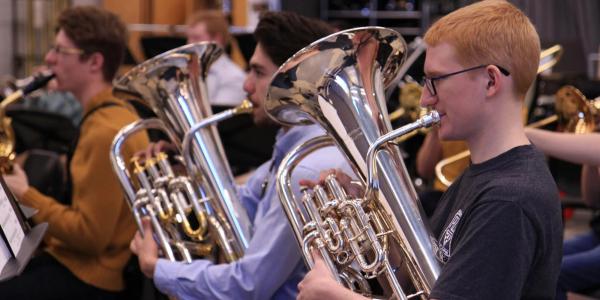 Students playing instruments in music class