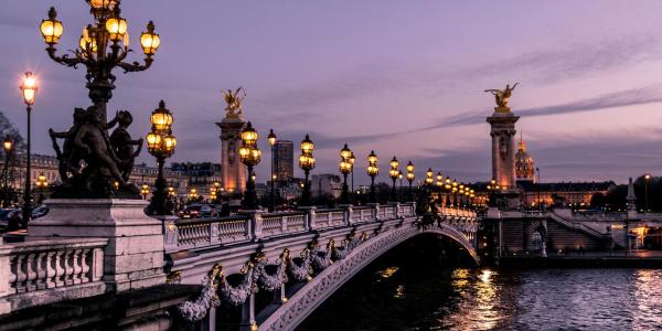 Paris, France bridge in the evening