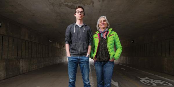 Martha Russo and Bruce Price in an pedestrian underpass